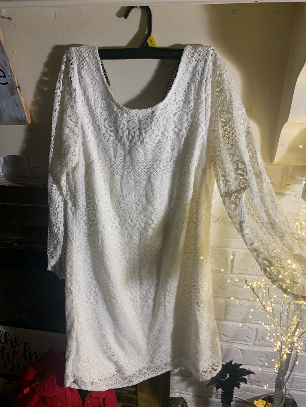 Altar'd State White Long Sleeve Lace Shift Dress